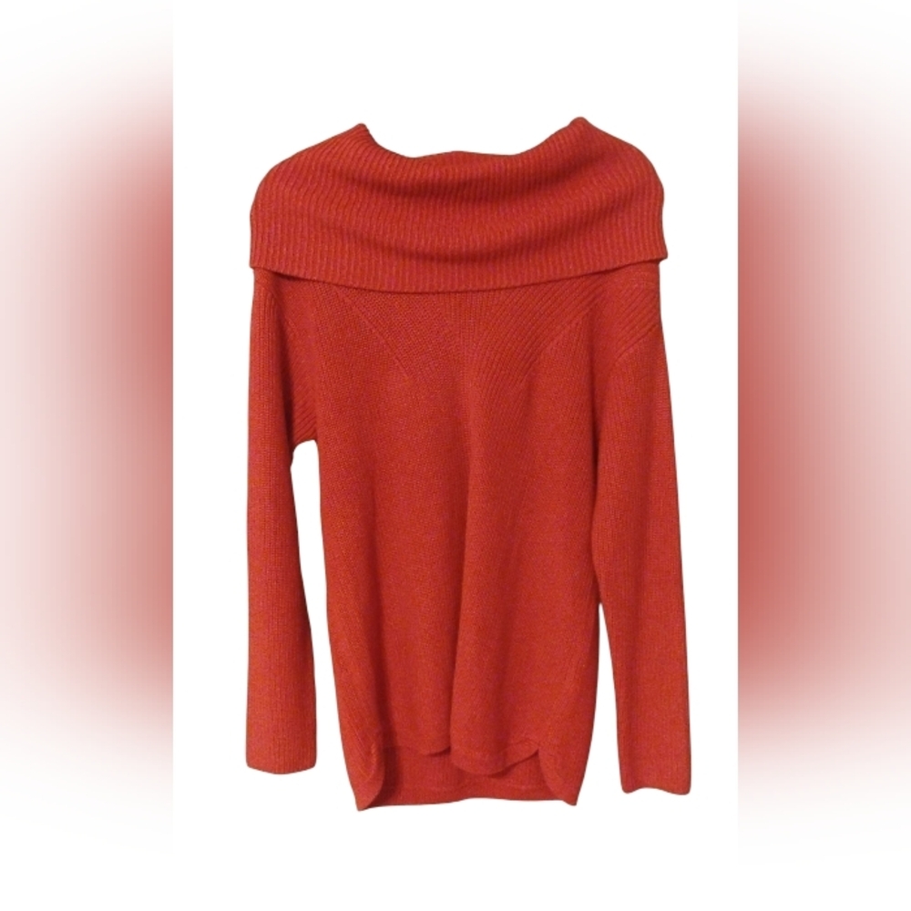 Talbots Red Ribbed Knit Cowl Neck Modal Blend  Sweater Top SZ M